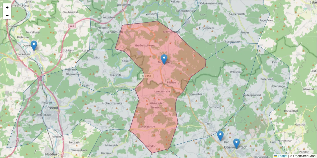 Karte des Postleitzahlen Bereichs  und der umliegenden Postleitzahlen in Deutschland