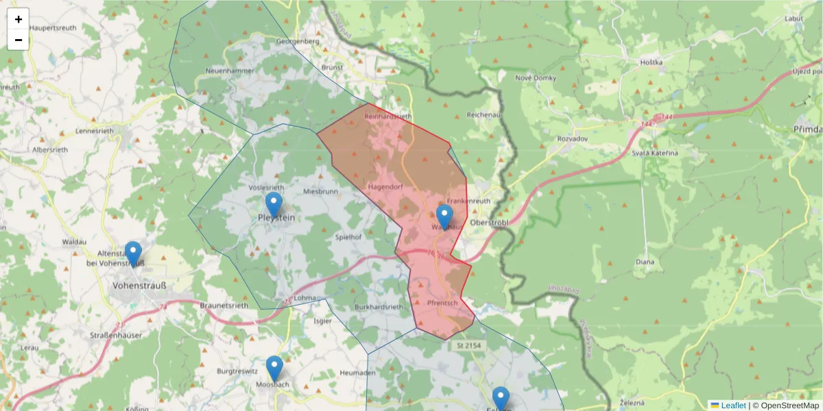 Karte des Postleitzahlen Bereichs  und der umliegenden Postleitzahlen in Deutschland