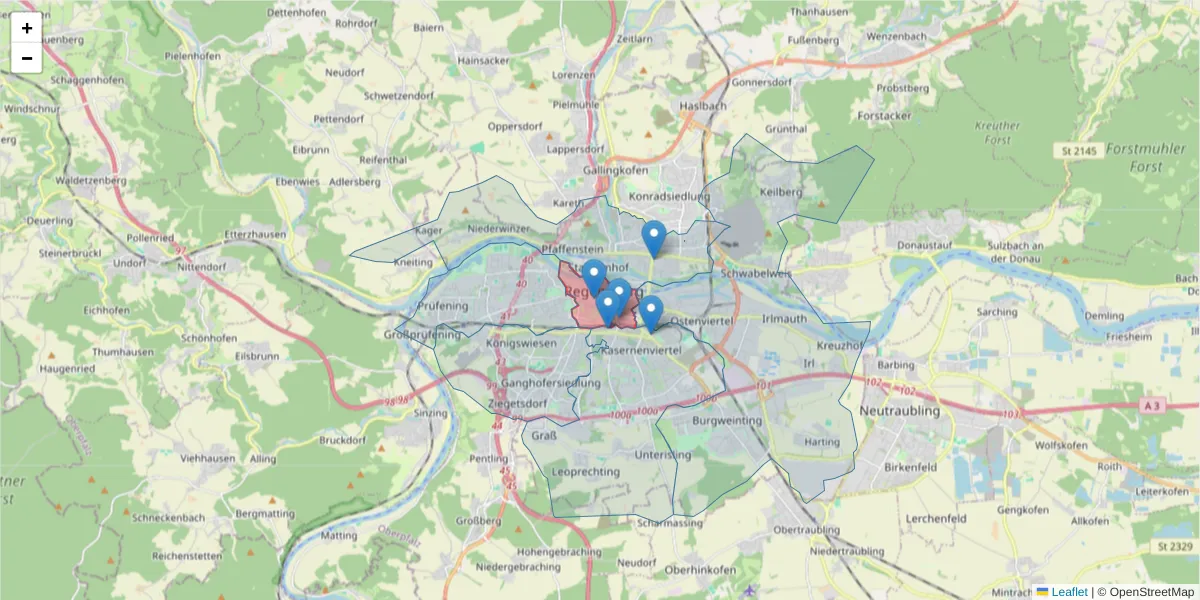 Karte des Postleitzahlen Bereichs  und der umliegenden Postleitzahlen in Deutschland