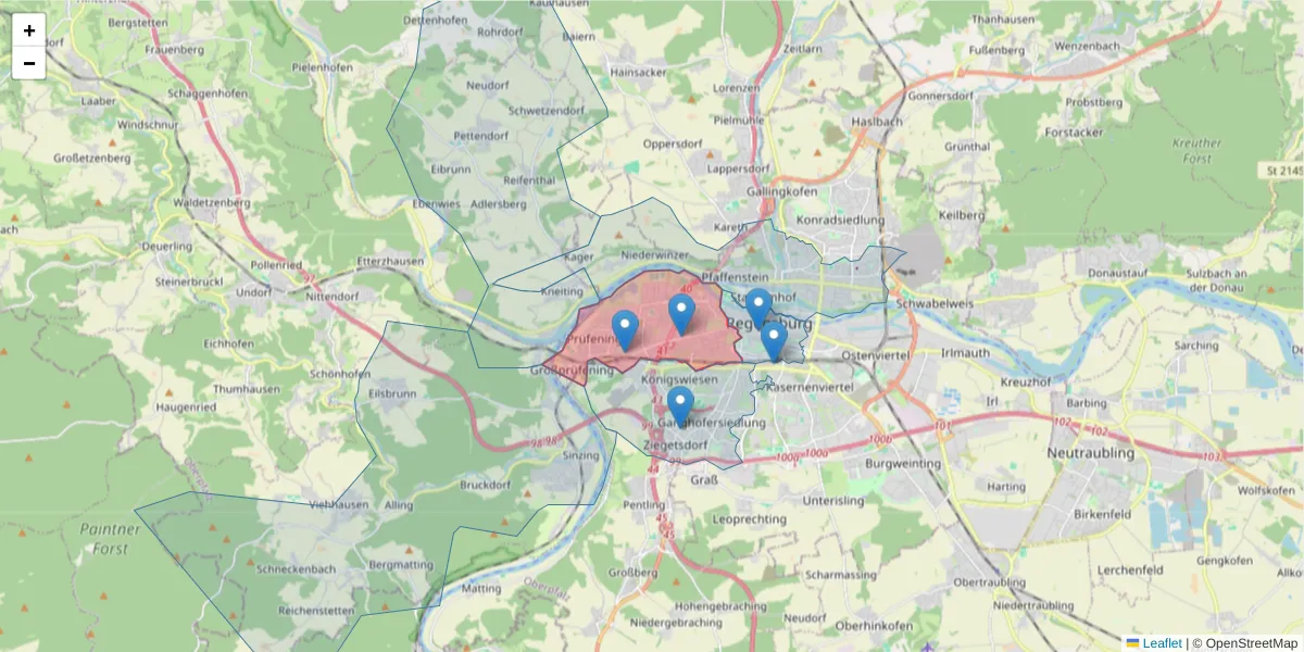 Karte des Postleitzahlen Bereichs  und der umliegenden Postleitzahlen in Deutschland