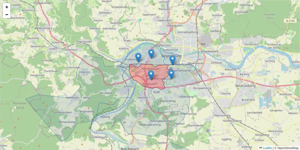 Karte des Postleitzahlen Bereichs  und der umliegenden Postleitzahlen in Deutschland