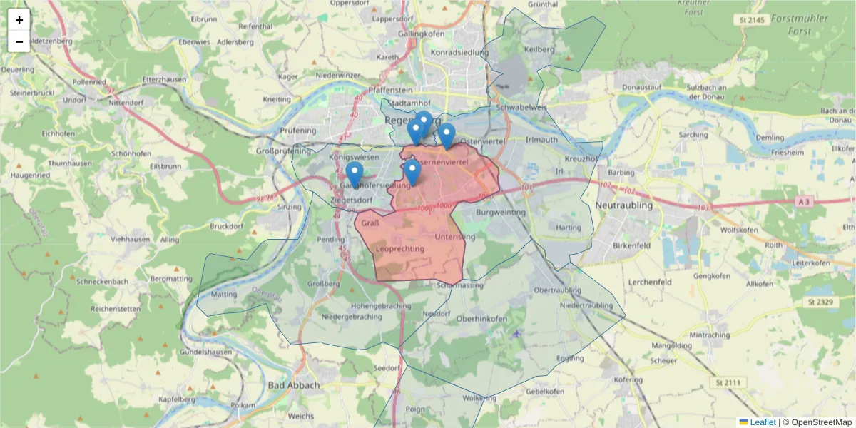 Karte des Postleitzahlen Bereichs  und der umliegenden Postleitzahlen in Deutschland