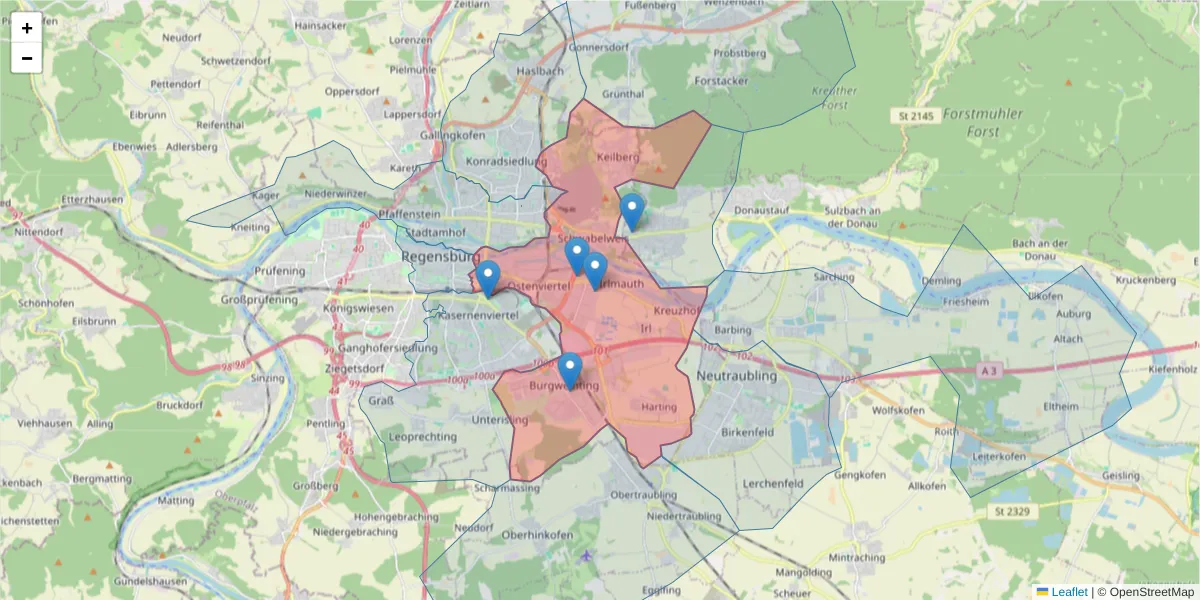 Karte des Postleitzahlen Bereichs  und der umliegenden Postleitzahlen in Deutschland
