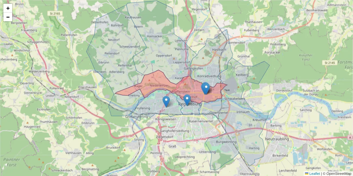 Karte des Postleitzahlen Bereichs  und der umliegenden Postleitzahlen in Deutschland