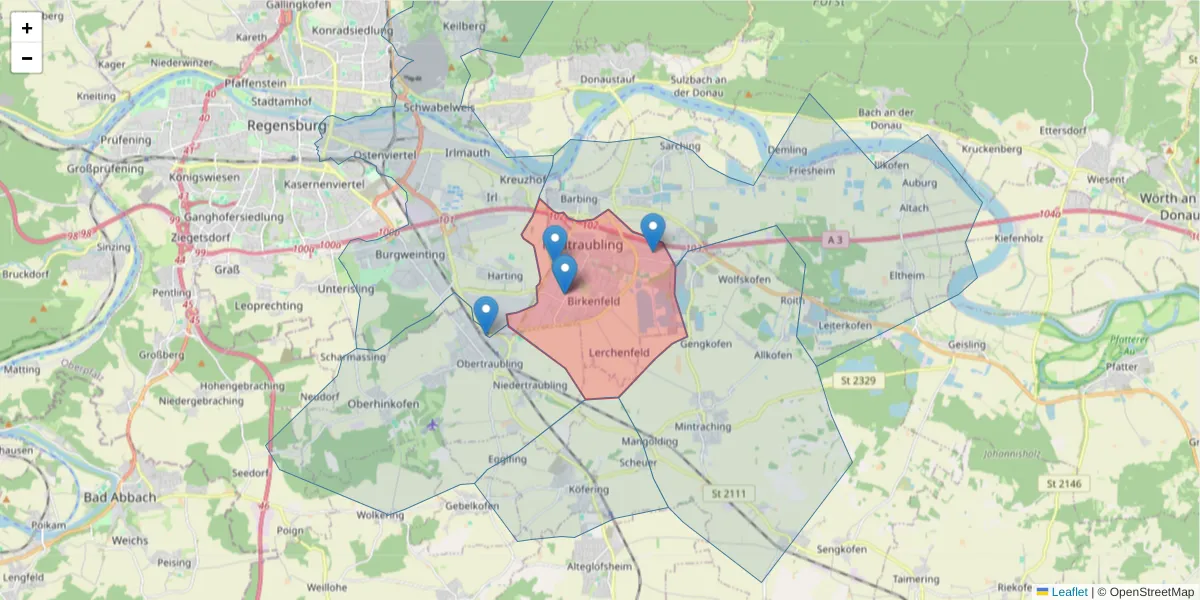 Karte des Postleitzahlen Bereichs  und der umliegenden Postleitzahlen in Deutschland