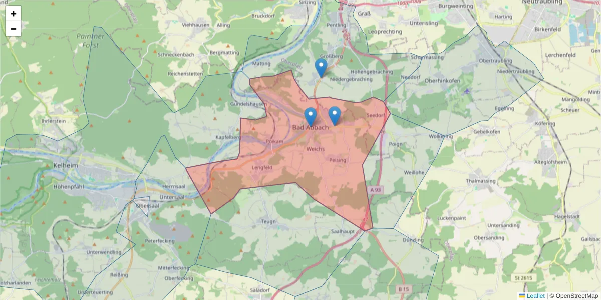 Karte des Postleitzahlen Bereichs  und der umliegenden Postleitzahlen in Deutschland
