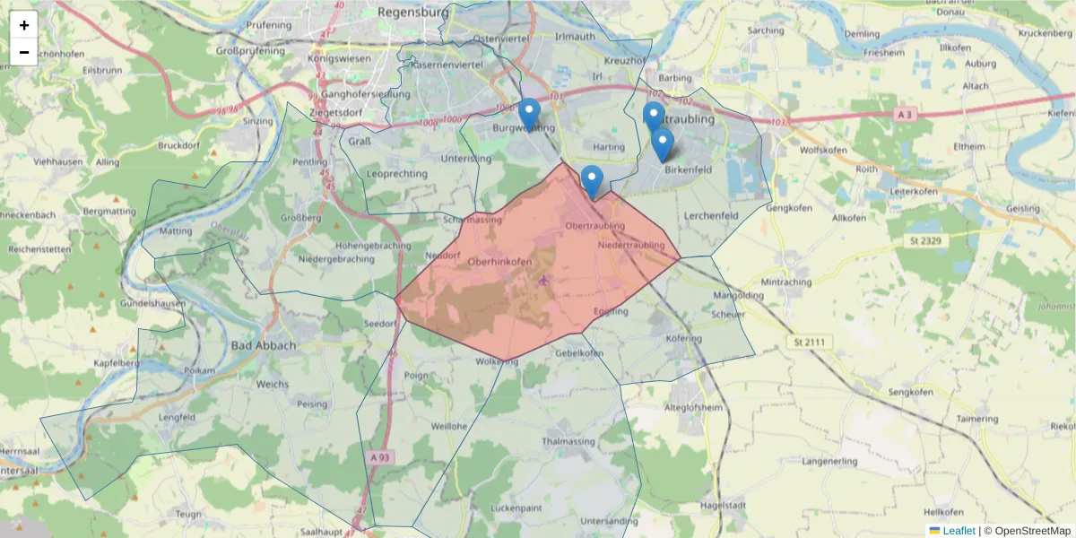 Karte des Postleitzahlen Bereichs  und der umliegenden Postleitzahlen in Deutschland