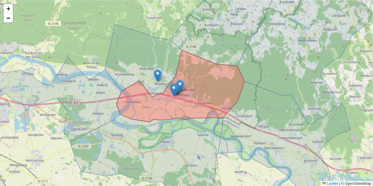 Karte des Postleitzahlen Bereichs  und der umliegenden Postleitzahlen in Deutschland