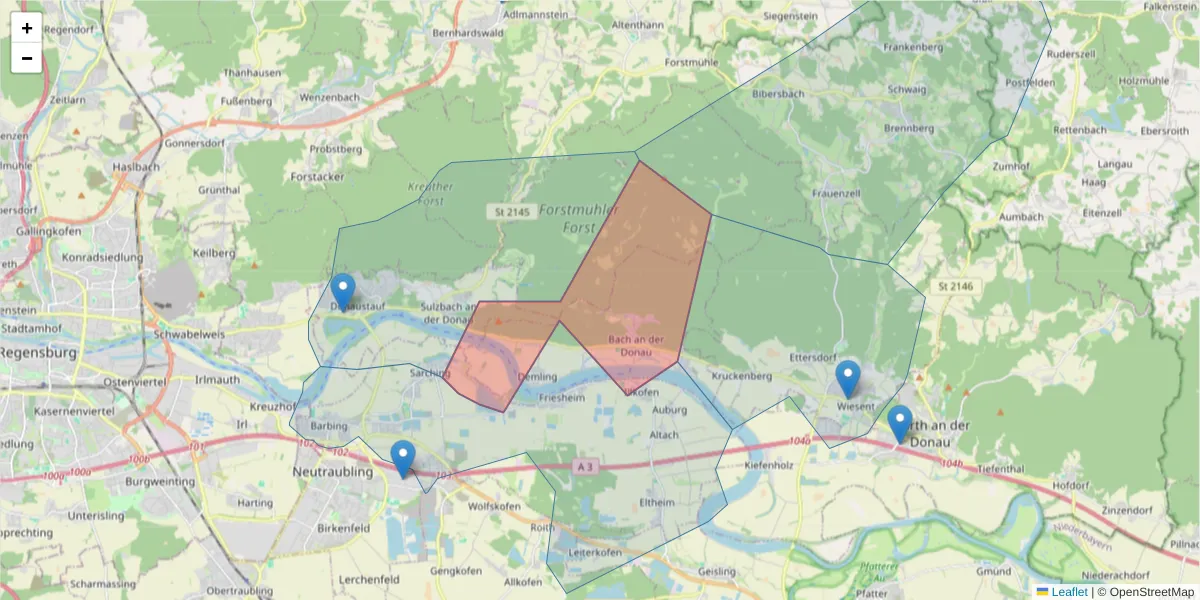 Karte des Postleitzahlen Bereichs  und der umliegenden Postleitzahlen in Deutschland