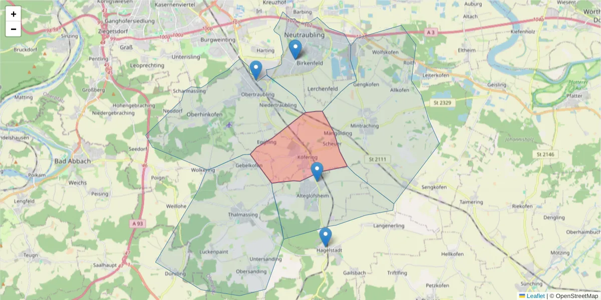 Karte des Postleitzahlen Bereichs  und der umliegenden Postleitzahlen in Deutschland