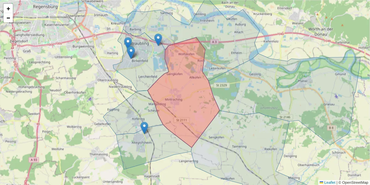 Karte des Postleitzahlen Bereichs  und der umliegenden Postleitzahlen in Deutschland
