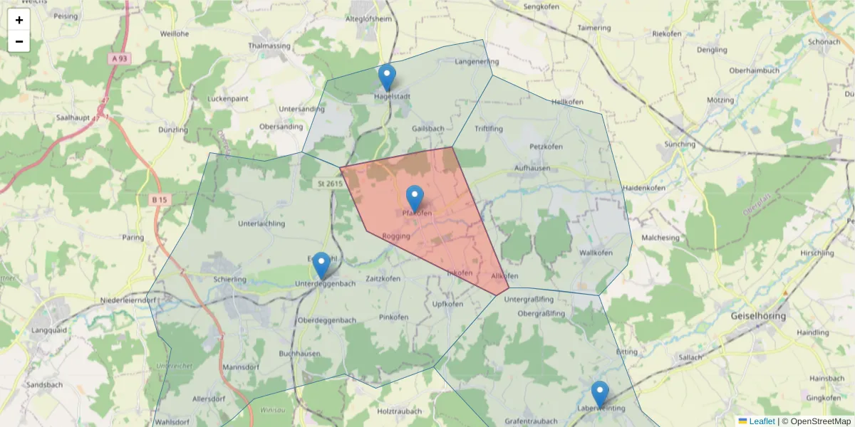 Karte des Postleitzahlen Bereichs  und der umliegenden Postleitzahlen in Deutschland
