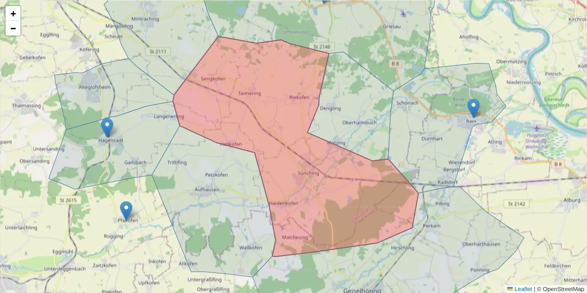 Karte des Postleitzahlen Bereichs  und der umliegenden Postleitzahlen in Deutschland