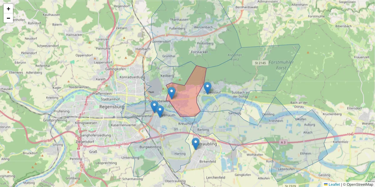Karte des Postleitzahlen Bereichs  und der umliegenden Postleitzahlen in Deutschland