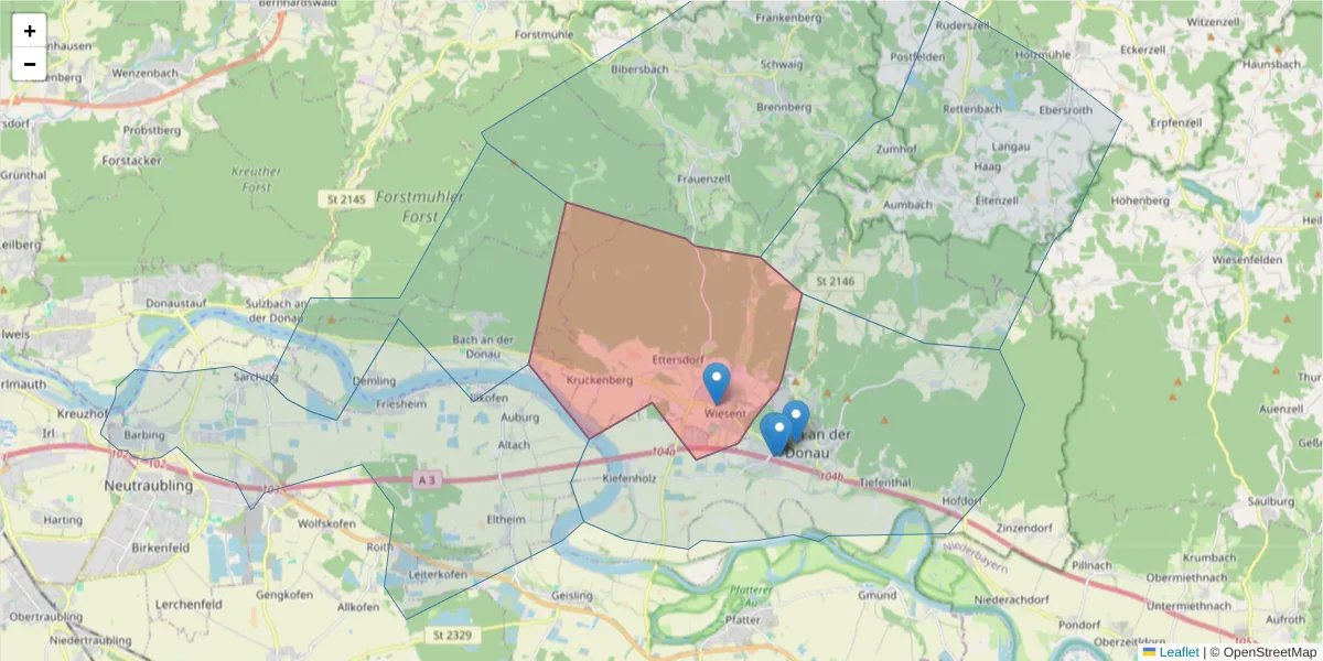 Karte des Postleitzahlen Bereichs  und der umliegenden Postleitzahlen in Deutschland