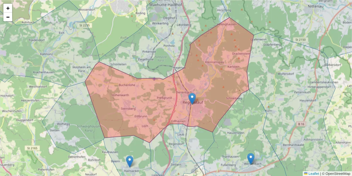 Karte des Postleitzahlen Bereichs  und der umliegenden Postleitzahlen in Deutschland