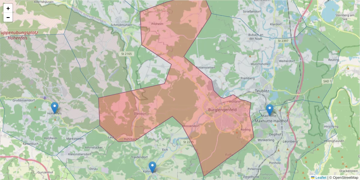 Karte des Postleitzahlen Bereichs  und der umliegenden Postleitzahlen in Deutschland