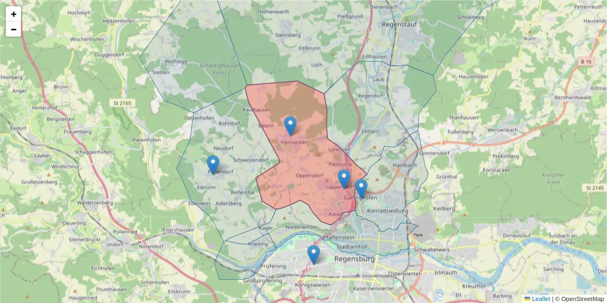 Karte des Postleitzahlen Bereichs  und der umliegenden Postleitzahlen in Deutschland