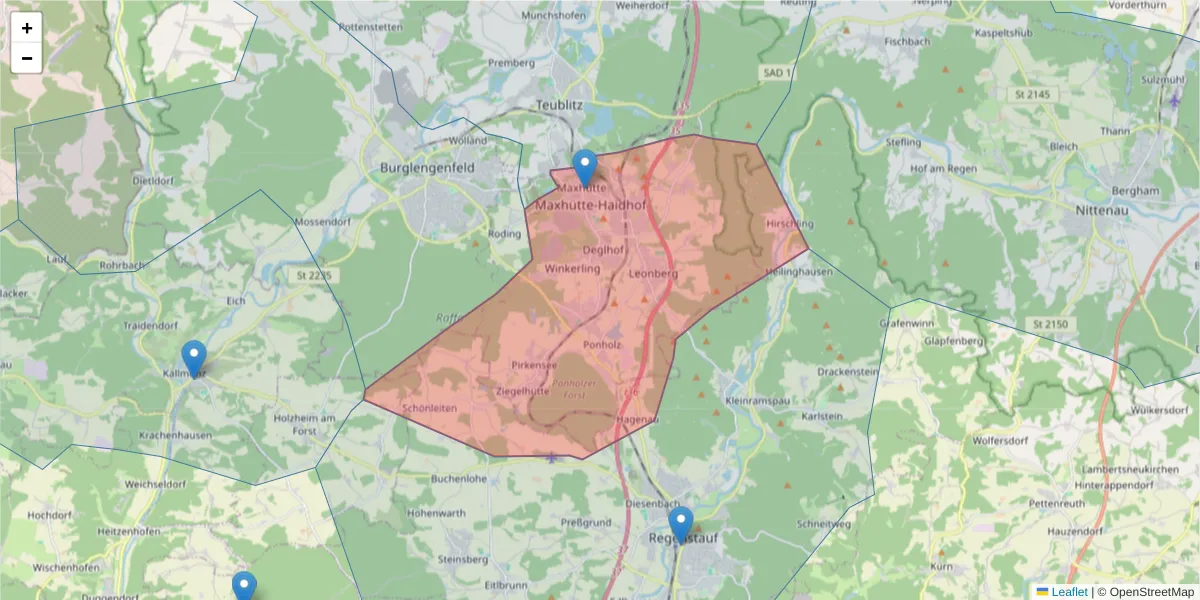 Karte des Postleitzahlen Bereichs  und der umliegenden Postleitzahlen in Deutschland