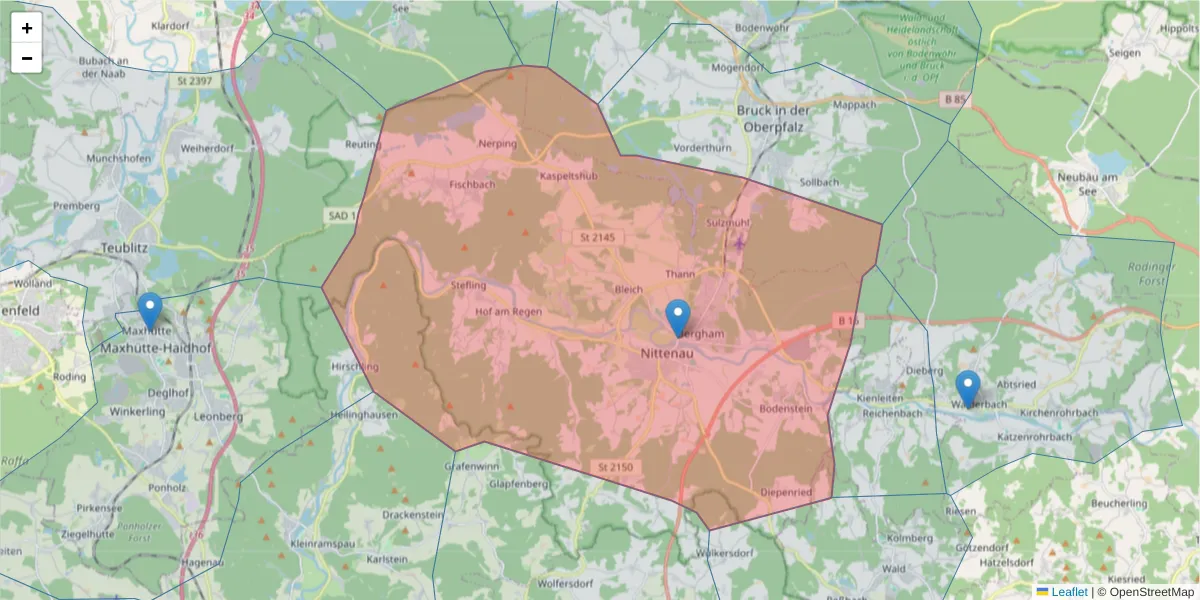 Karte des Postleitzahlen Bereichs  und der umliegenden Postleitzahlen in Deutschland