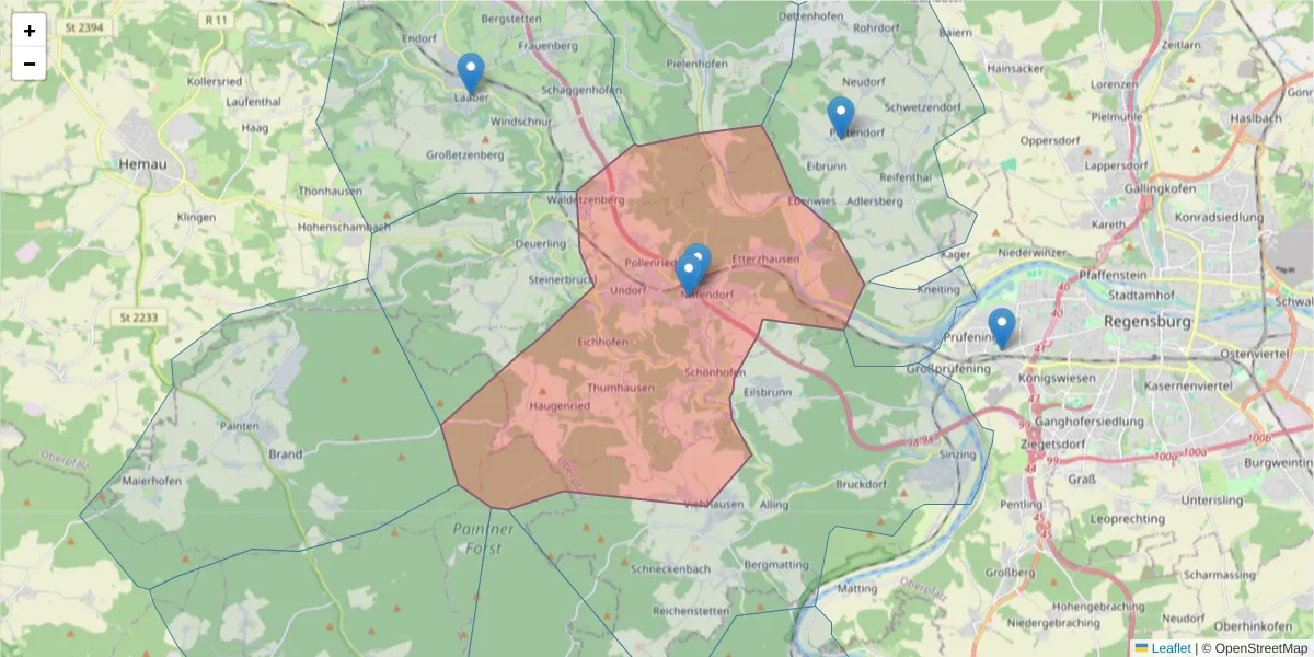 Karte des Postleitzahlen Bereichs  und der umliegenden Postleitzahlen in Deutschland