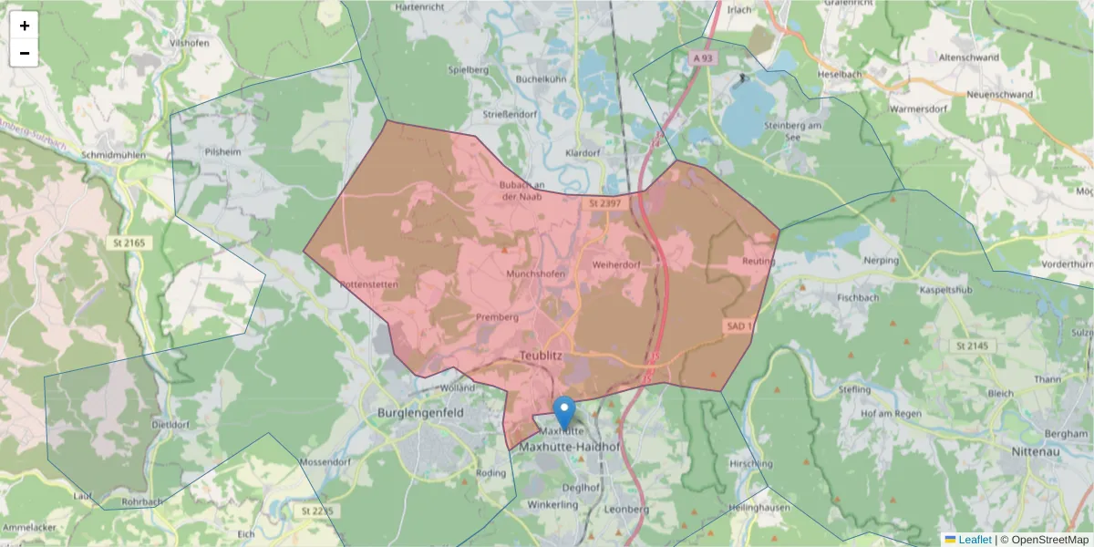 Karte des Postleitzahlen Bereichs  und der umliegenden Postleitzahlen in Deutschland