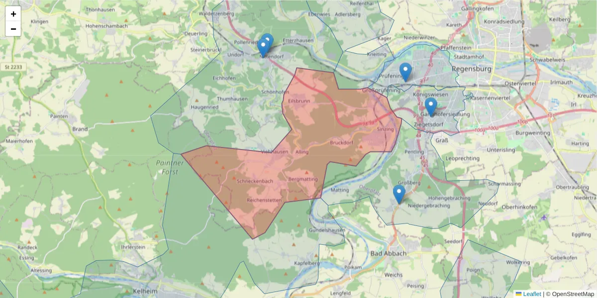 Karte des Postleitzahlen Bereichs  und der umliegenden Postleitzahlen in Deutschland