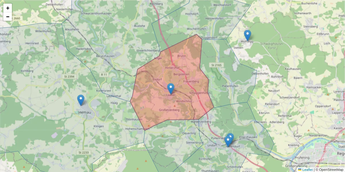 Karte des Postleitzahlen Bereichs  und der umliegenden Postleitzahlen in Deutschland