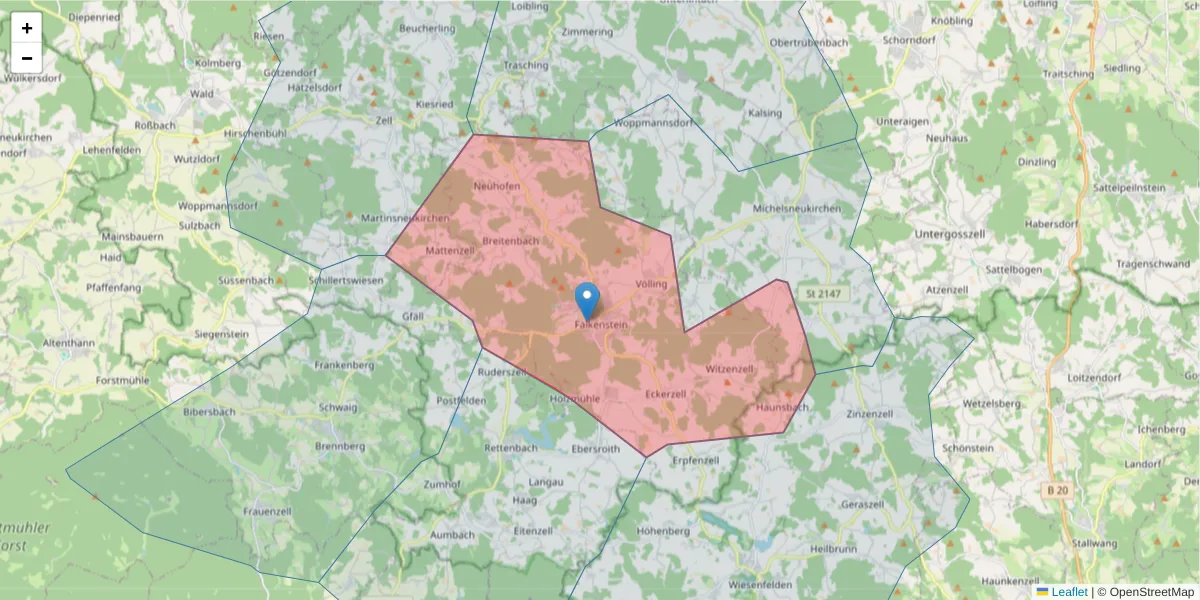 Karte des Postleitzahlen Bereichs  und der umliegenden Postleitzahlen in Deutschland