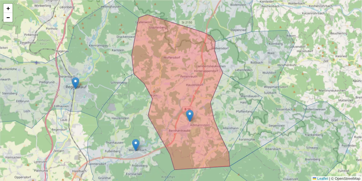 Karte des Postleitzahlen Bereichs  und der umliegenden Postleitzahlen in Deutschland