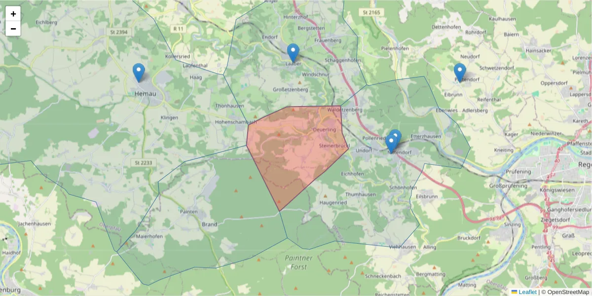 Karte des Postleitzahlen Bereichs  und der umliegenden Postleitzahlen in Deutschland