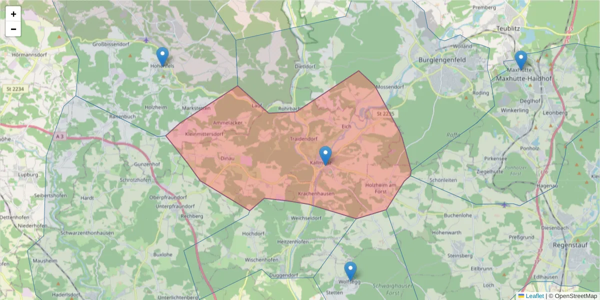 Karte des Postleitzahlen Bereichs  und der umliegenden Postleitzahlen in Deutschland