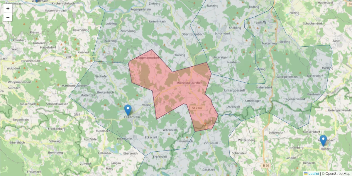 Karte des Postleitzahlen Bereichs  und der umliegenden Postleitzahlen in Deutschland