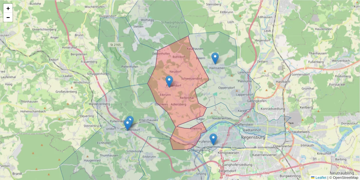 Karte des Postleitzahlen Bereichs  und der umliegenden Postleitzahlen in Deutschland