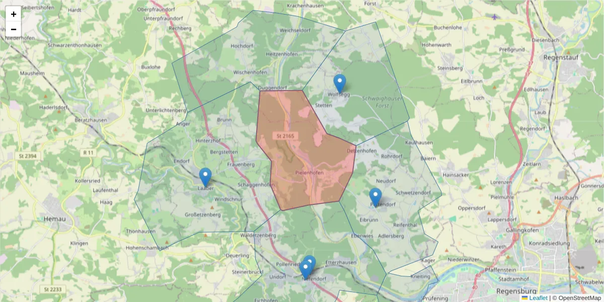 Karte des Postleitzahlen Bereichs  und der umliegenden Postleitzahlen in Deutschland
