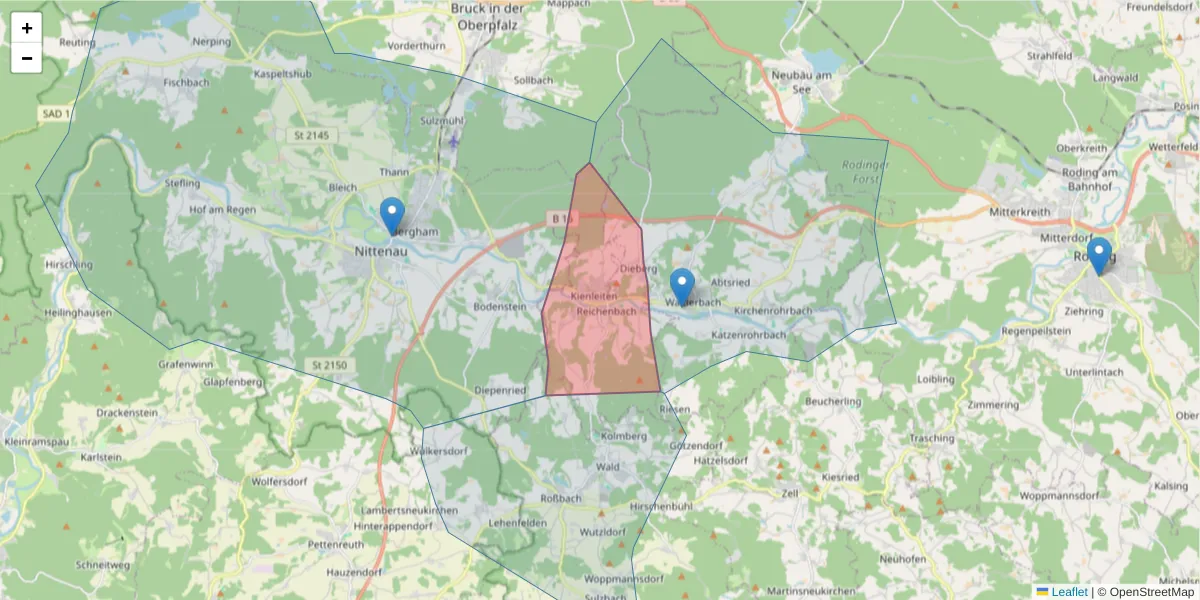 Karte des Postleitzahlen Bereichs  und der umliegenden Postleitzahlen in Deutschland