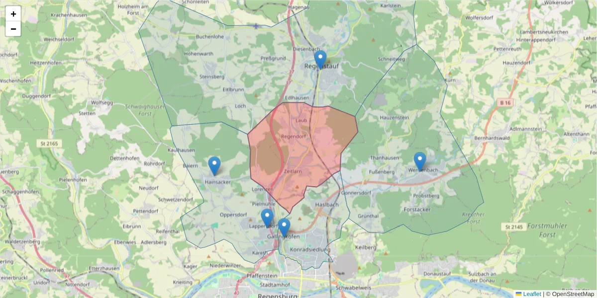 Karte des Postleitzahlen Bereichs  und der umliegenden Postleitzahlen in Deutschland