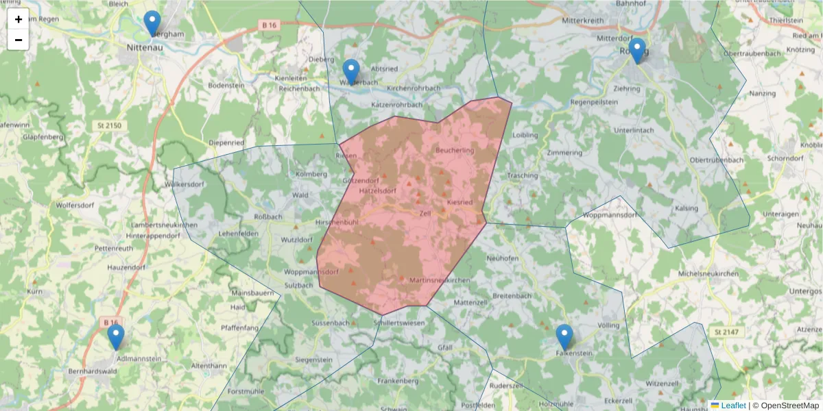 Karte des Postleitzahlen Bereichs  und der umliegenden Postleitzahlen in Deutschland