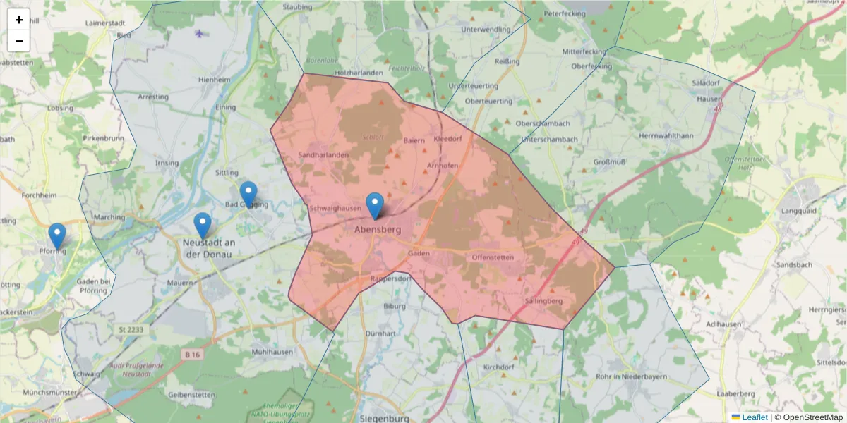 Karte des Postleitzahlen Bereichs  und der umliegenden Postleitzahlen in Deutschland