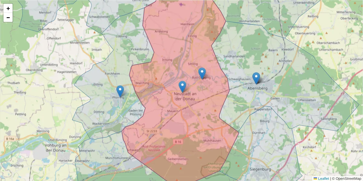 Karte des Postleitzahlen Bereichs  und der umliegenden Postleitzahlen in Deutschland