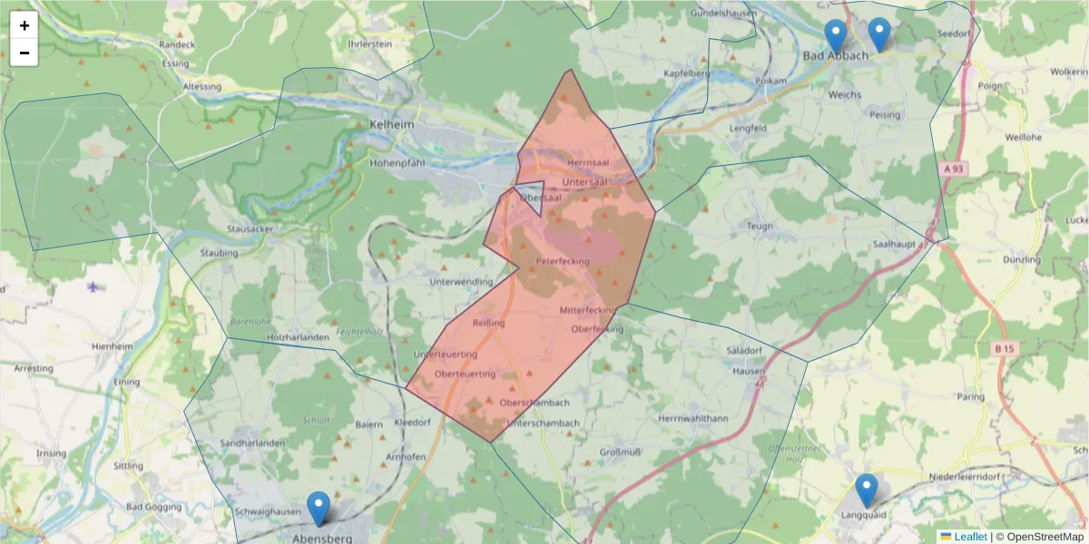 Karte des Postleitzahlen Bereichs  und der umliegenden Postleitzahlen in Deutschland