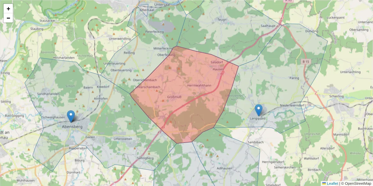 Karte des Postleitzahlen Bereichs  und der umliegenden Postleitzahlen in Deutschland