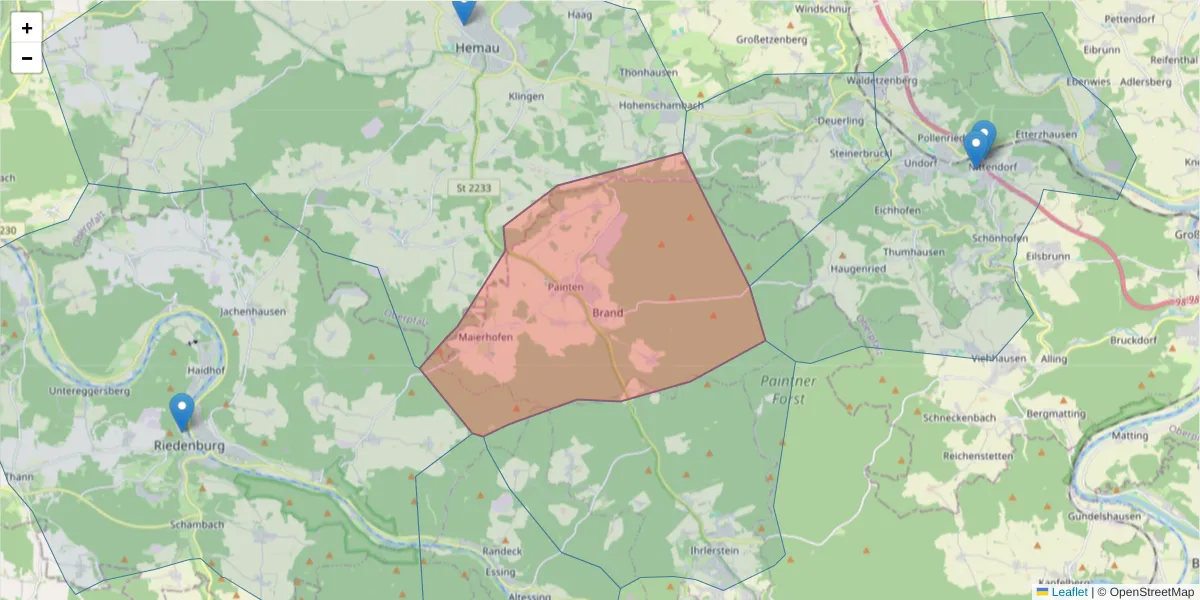 Karte des Postleitzahlen Bereichs  und der umliegenden Postleitzahlen in Deutschland