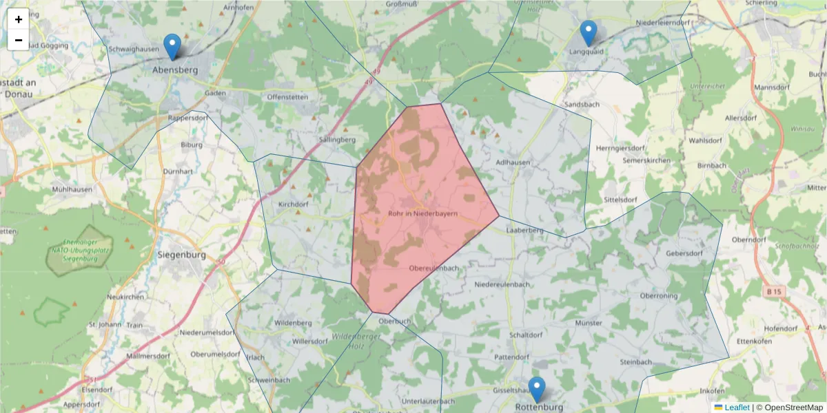 Karte des Postleitzahlen Bereichs  und der umliegenden Postleitzahlen in Deutschland