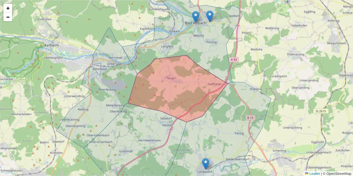 Karte des Postleitzahlen Bereichs  und der umliegenden Postleitzahlen in Deutschland