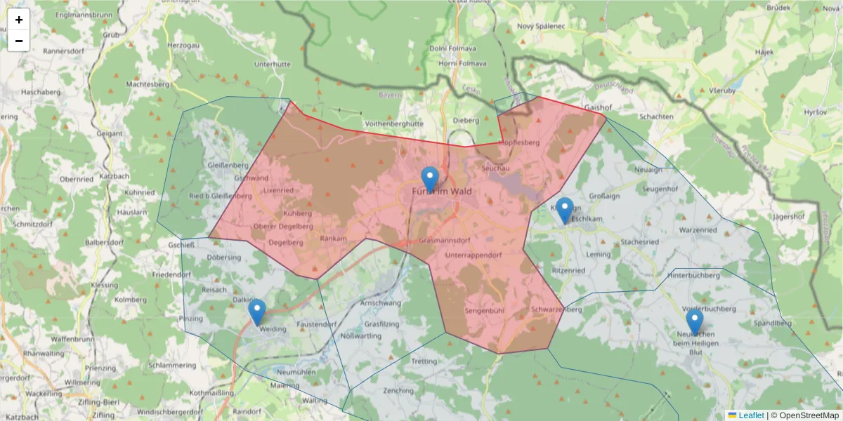 Karte des Postleitzahlen Bereichs  und der umliegenden Postleitzahlen in Deutschland