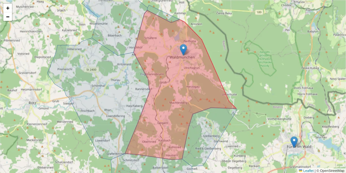 Karte des Postleitzahlen Bereichs  und der umliegenden Postleitzahlen in Deutschland