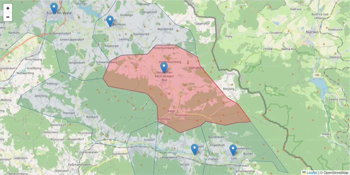Karte des Postleitzahlen Bereichs  und der umliegenden Postleitzahlen in Deutschland