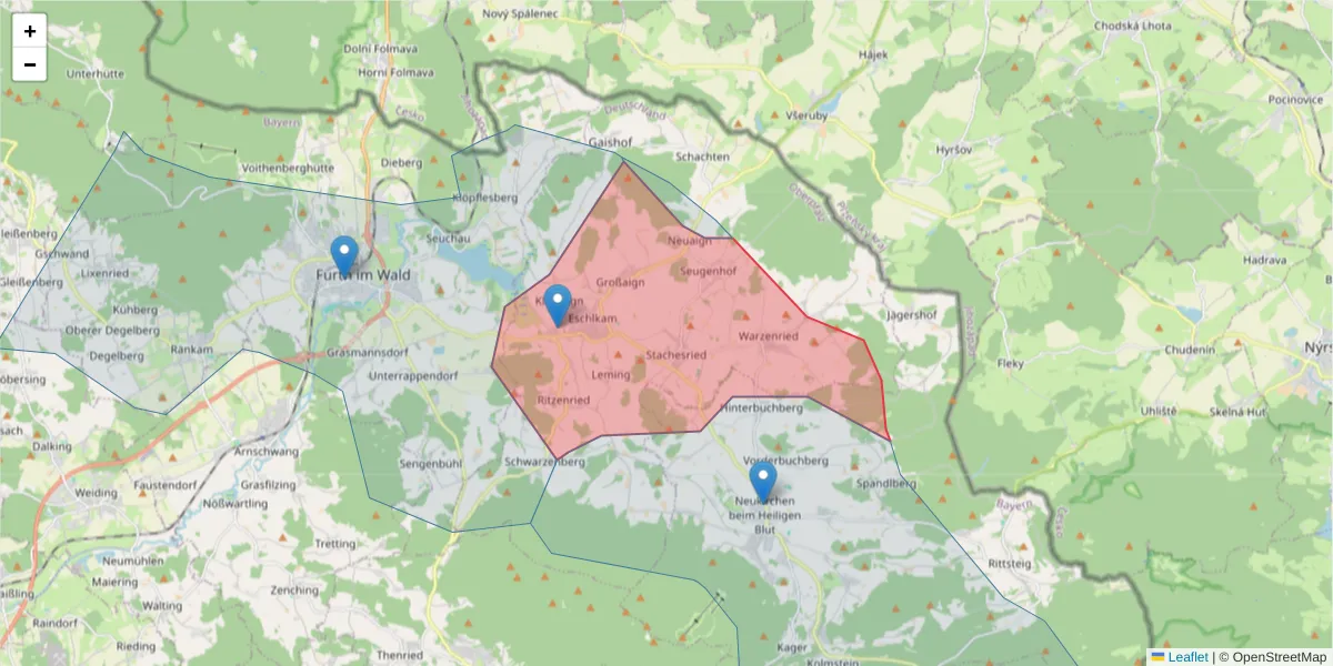 Karte des Postleitzahlen Bereichs  und der umliegenden Postleitzahlen in Deutschland