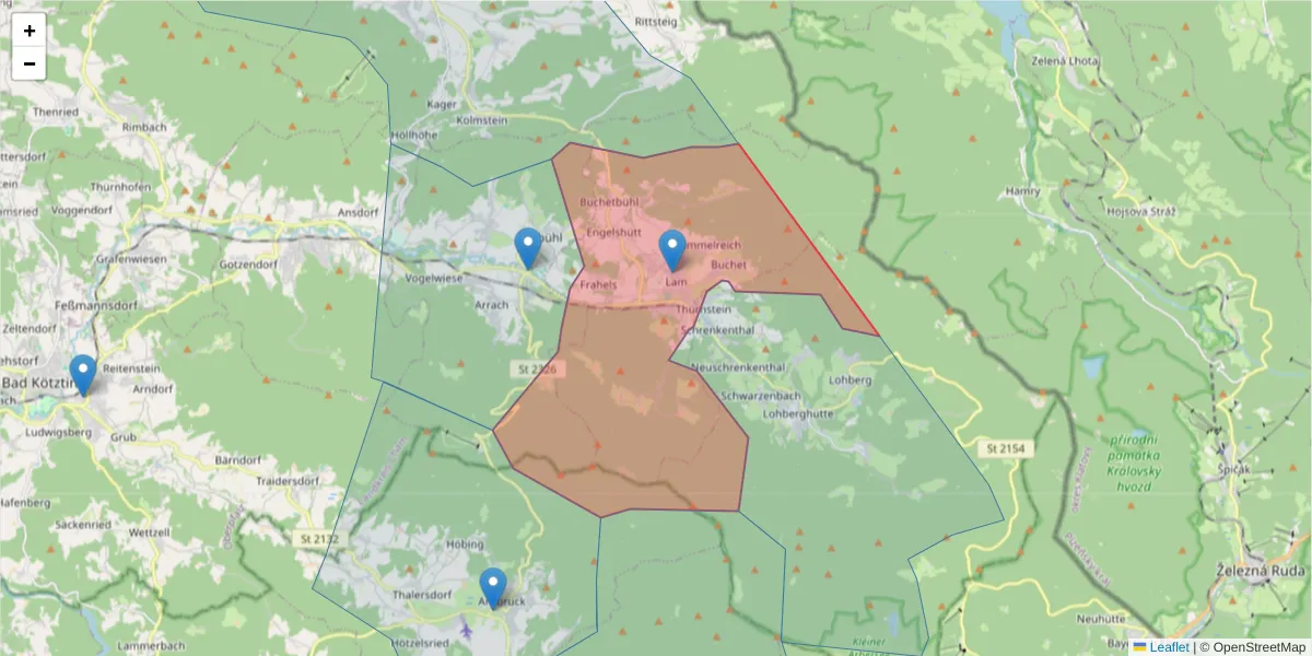Karte des Postleitzahlen Bereichs  und der umliegenden Postleitzahlen in Deutschland